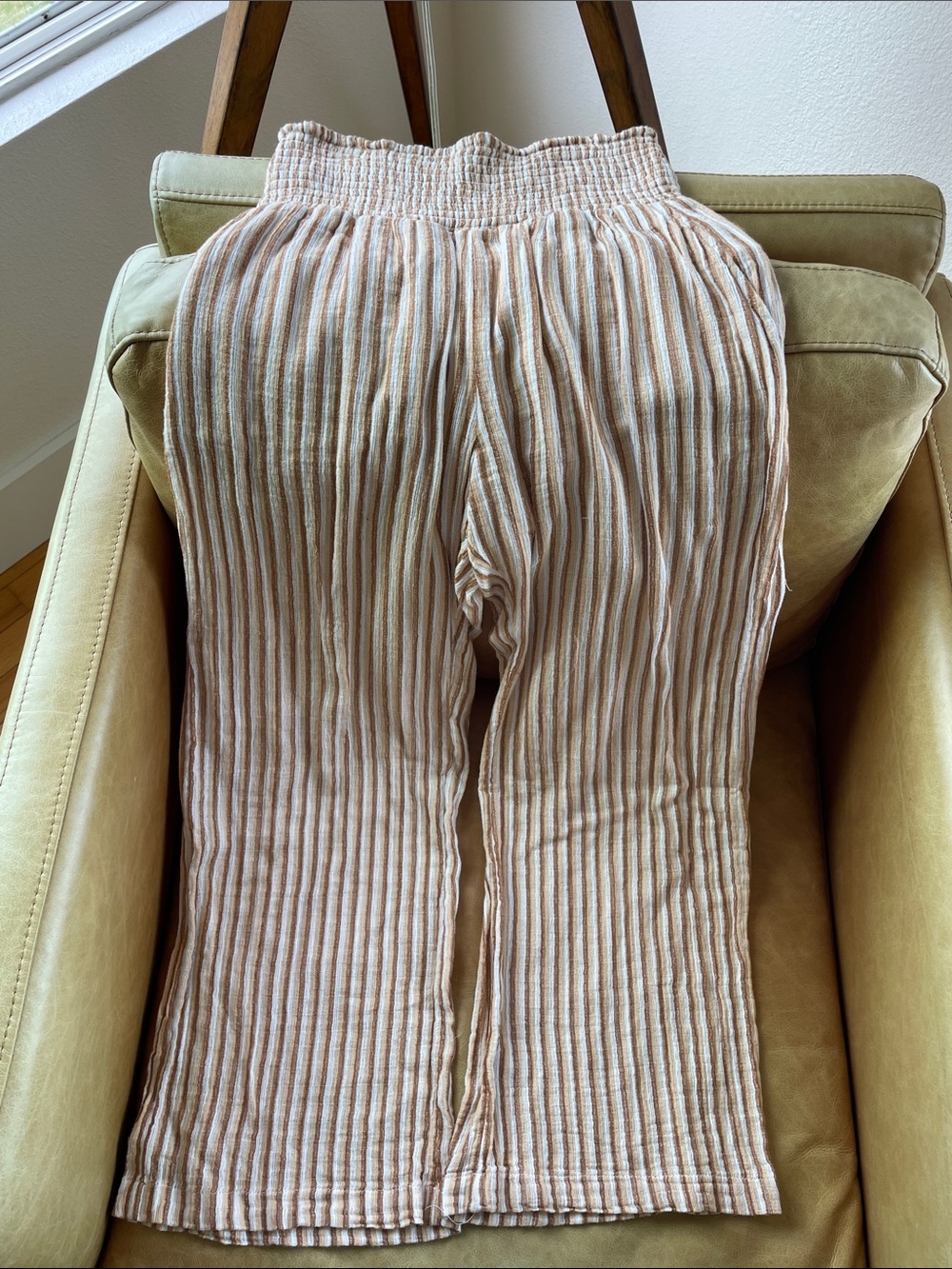 Billabong Striped Smocked Waist Lounge Pants - Beige & White